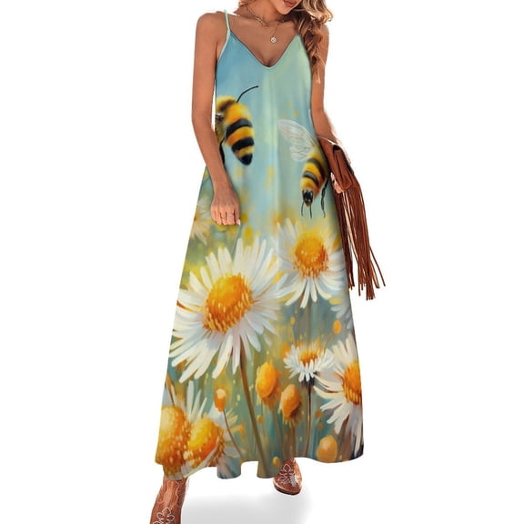 Happy Cute Bees Sleeveless Dress Women's Luxury Party Dress Birthday Dresses for Women