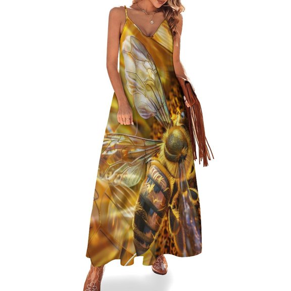 Happy Cute Bees Sleeveless Dress Women's Luxury Party Dress Birthday Dresses for Women