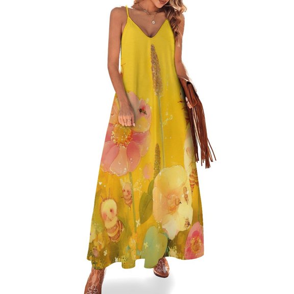 Happy Cute Bees Sleeveless Dress Women's Luxury Party Dress Birthday Dresses for Women