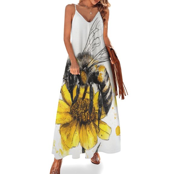 Happy Cute Bees Sleeveless Dress for Women Clothing Female Women's Summer Skirt