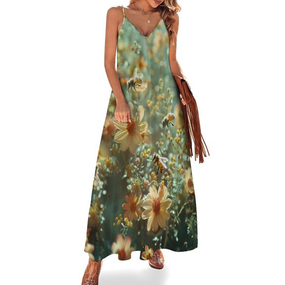 Happy Cute Bees Sleeveless Dress for Women Clothing Female Women's Summer Skirt