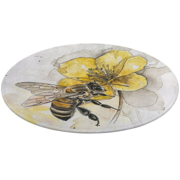 Happy Cute Bees Soft Bedroom Round Area Rug, Washable Cute Nursery Circle Throw Mat, Non-Slip Contemporary Small Low Pile Floor Carpet for Dorm Bedside