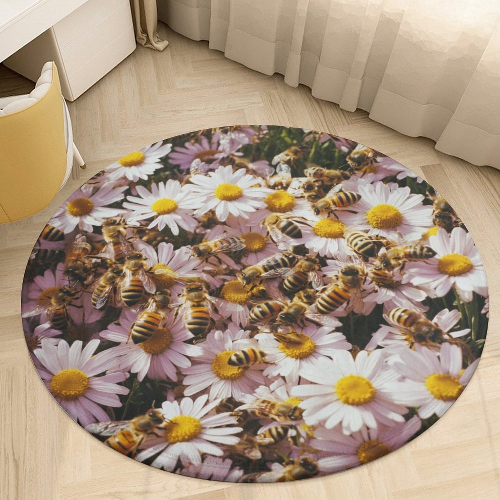 Happy Cute Bees Washable Round Rug -Circle Area Rugs for Bedroom ...