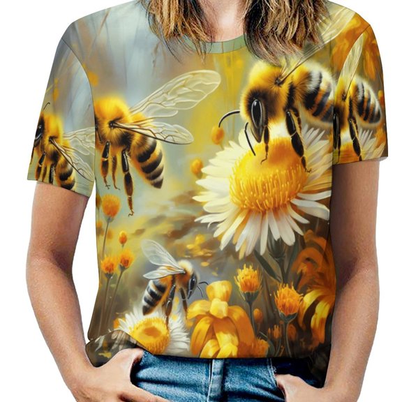 Happy Cute Bees Women's Short Sleeve Tops Casual Blouses T Shirt