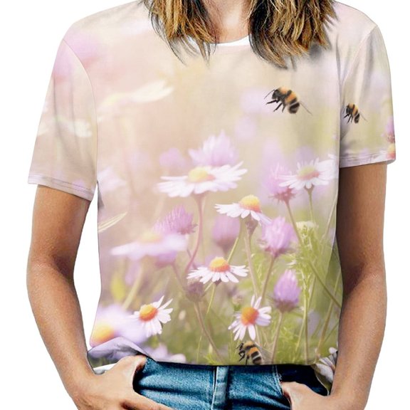Happy Cute Bees Women's Short Sleeve Tops Casual Blouses T Shirt