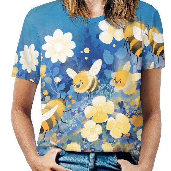 Happy Cute Bees Women's Short Sleeve Tops Casual Blouses T Shirt