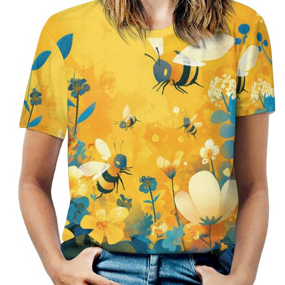 Happy Cute Bees Women's T-Shirt Short Sleeve T Shirts Tops Tee Ladies Loose T