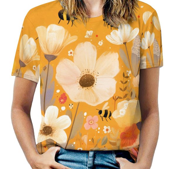 Happy Cute Bees Women's T-Shirt Short Sleeve T Shirts Tops Tee Ladies Loose T