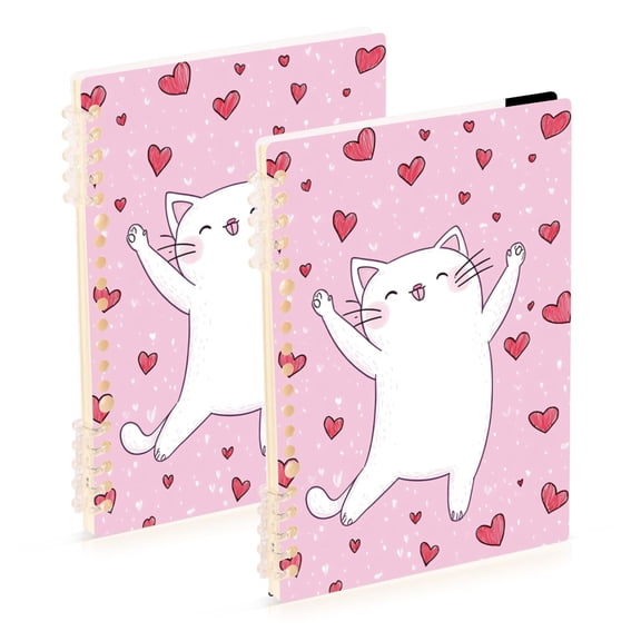 Happy Cute Cat Hearts Valentine Notebook Detachable Coil Notebook Diary Plan Book A5 Size 60 Pages 1 Pack