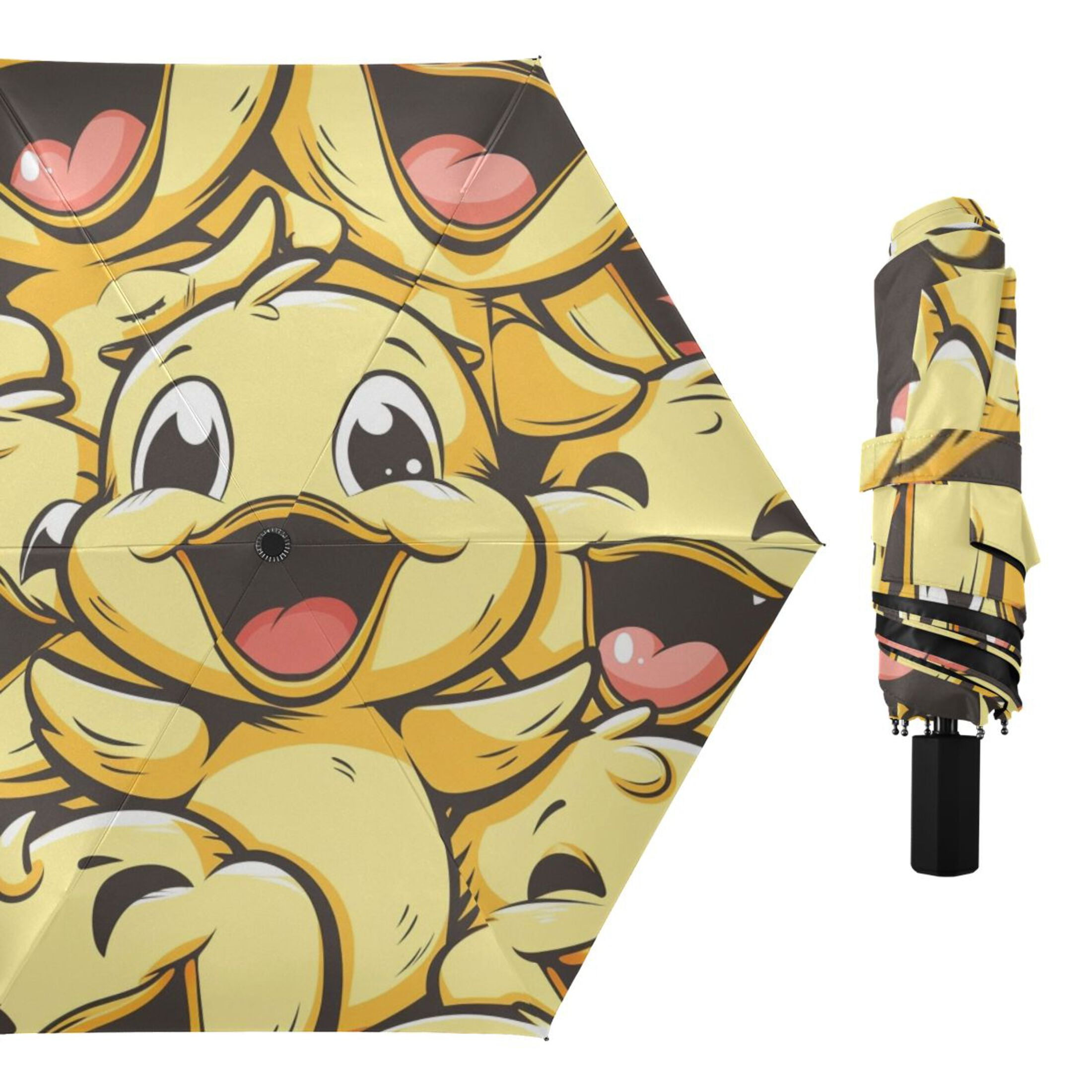 Happy Cute Ducks Compact Sun Umbrella Windproof Travel Umbrellas for Rain Strong Portable UV Protection