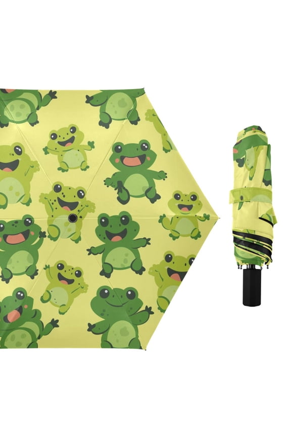 Happy Cute Frogs Compact Sun Umbrella Windproof Travel Umbrellas for Rain Strong Portable UV Protection