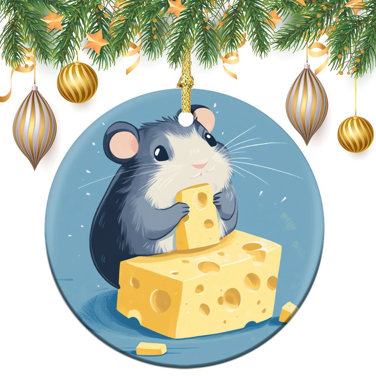 Curated visual reference: Cute Long Lasting Hamster Decorations Reference: Happy Cute Hamster With Cheese Christmas Ceramic Ornament Cartoon Mouse