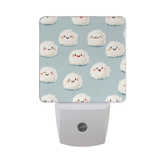 Happy Cute Rice Cartoon LED Night Light with Smart Sensor Plug Into Wall Dusk to Dawn 2 packs
