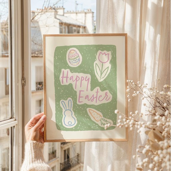 Happy Cute Spring Charming Trendy Whimsical Wall Art Print, Creative Seasonal Theme For Home, Office And Gallery Wall Decor