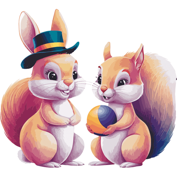 Happy Cute Squirrels Squirrel Friend Art Animal Fun Colorful Animals Wall Art Sticker Designs Vinyl Stickers For Home House Nursery Playroom Walls Rooms Windows Bedroom Decoration Size (26x24 inch)