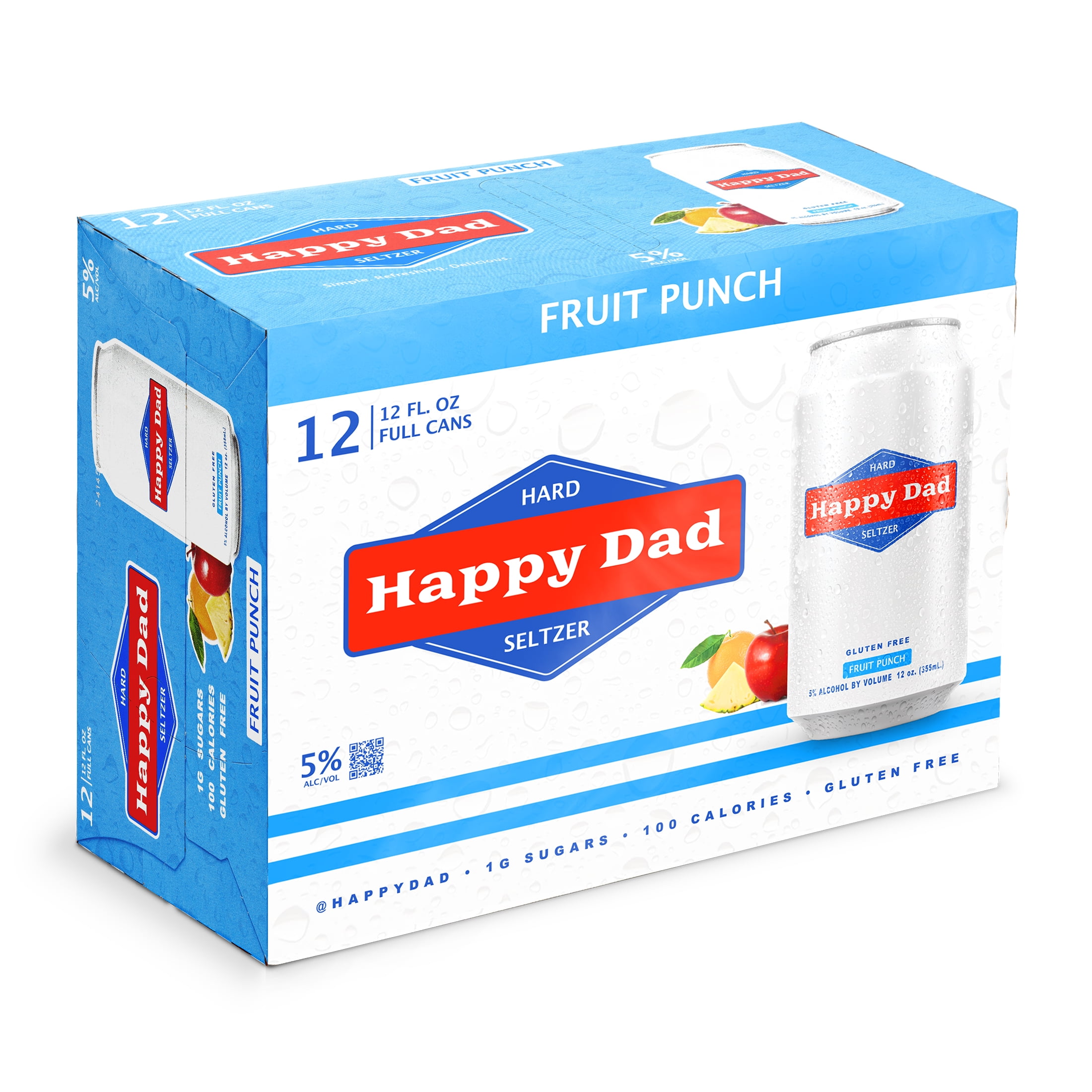 Happy Dad Hard Seltzer Fruit Punch, 5% ABV, 12 Pack, 12 fl oz Aluminum Cans