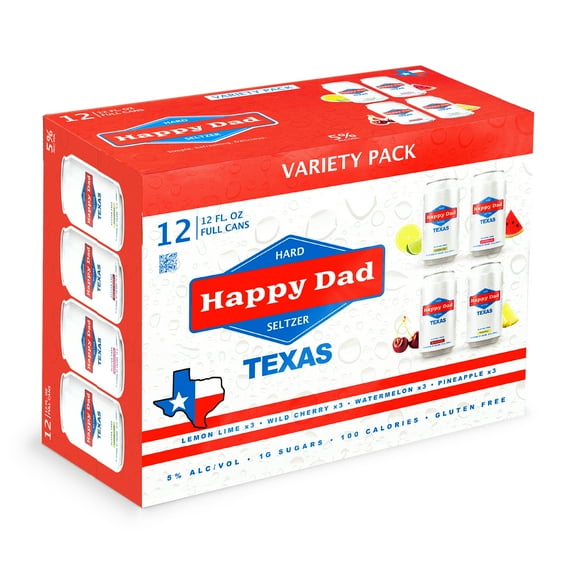 Happy Dad Hard Seltzer TEXAS Variety Pack, 12 Pack, 12 fl oz Cans, 5% ABV