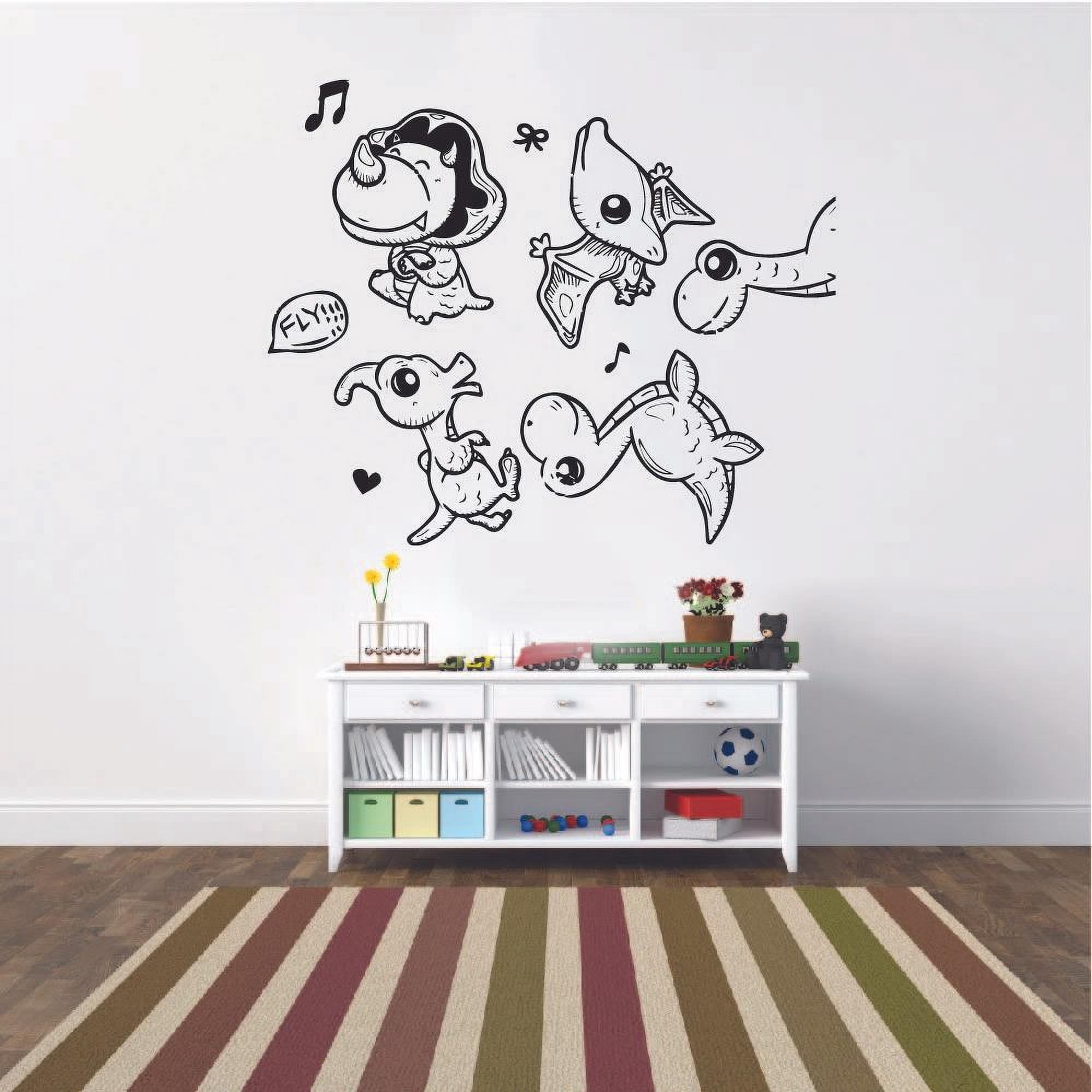 Happy Dance Dinosaur Dino Trex T-Rex Wall Sticker Art Decal for Girls Boys Kids Room Bedroom Nursery Kindergarten Garage House Fun Home Decor Stickers Wall Art Vinyl Decoration Size (40x40 inch)