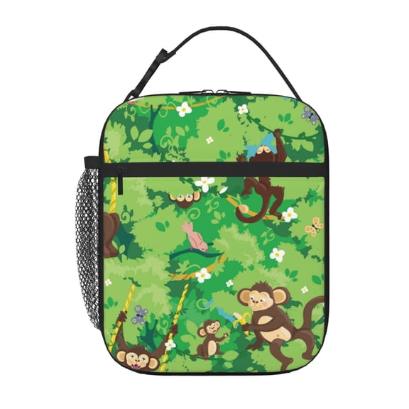 Happy Dangling Monkeys Insulated Lunch Bag Lunchbox for Women Men, Portable Leakproof Cute Tote Cooler Meal Bag, Reusable Lunch Container for for Work/Office/Picnic/Travel