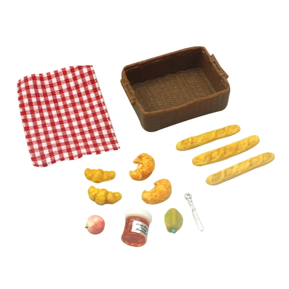 Happy Date 1/12 Miniature Breakfast Set Bread Basket Mini Fake Food Model for Mini House Kitchen Outdoor Garden Picnic Cake Party Celebration Supplies