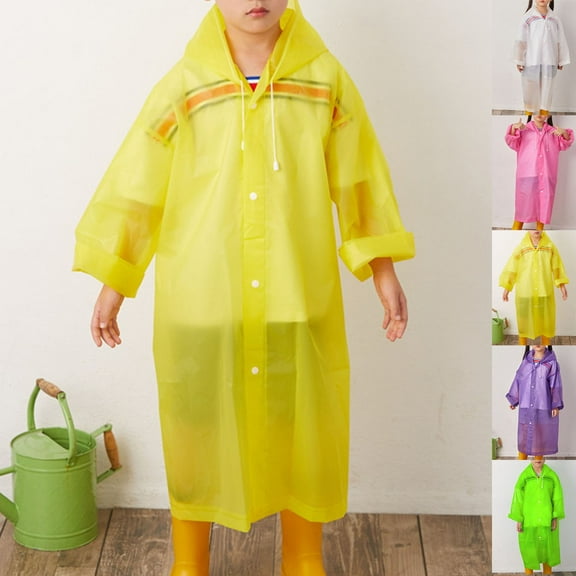 Happy Date 1 Pack Raincoats for Kids, Reusable Rain Ponchos with Hood and Sleeves Waterproof Rain Coats for Boys and Girls