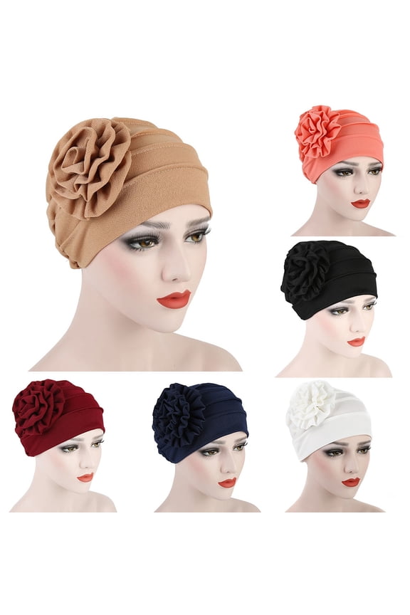 1 Piece Women Turban Flower Caps Vintage Beanie Headscarf Elastic Headwrap Hat