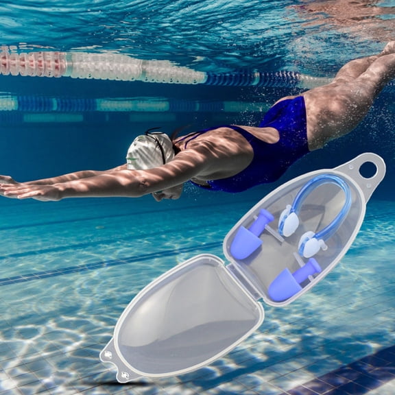 Happy Date 1 Set Swimming Ear PlugsandNose Clips, Professional Waterproof Fit Ergonomics Gel Ear Protection for Adults and Kids, for Showering Bathing Surfing Snorkeling