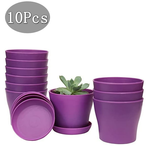 Happy Date 10 Pcs Plastic Planters Indoor Flower Plant Pots, Mini Flower Seedlings Nursery Pot/Planter/Flower Pot with Pallet, Modern Decorative Gardening Containers，Purple,4.33" x 3.15" x 3.54"