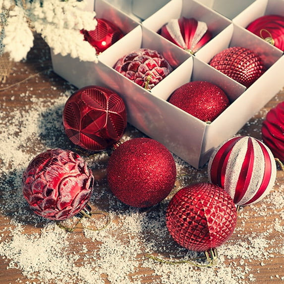 Happy Date 12Pcs Christmas Ball Ornaments for Christmas Decorations - Xmas Tree Shatterproof Ornaments with Hanging Loop for Holiday and Party Decoration