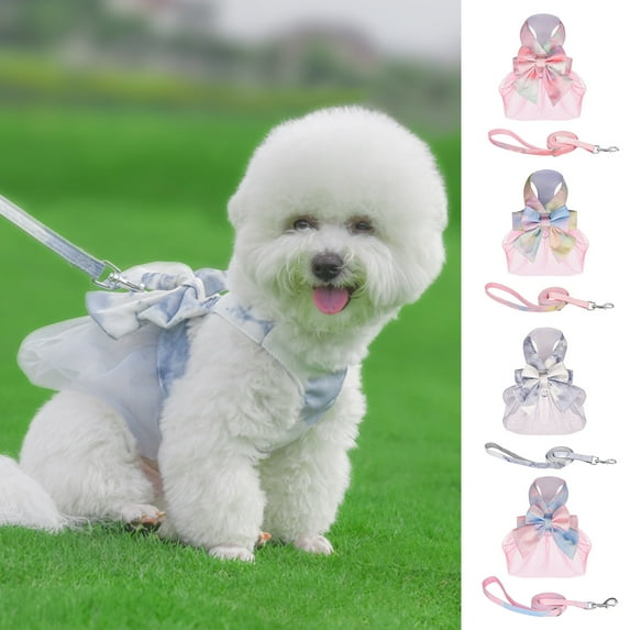 Happy Date 1Piece Cute Dog Harness and Leash Set Dog Vest Harness Set with Leash and Bow Pet Headwear Bow Collars Harness Set for Puppy and Cat