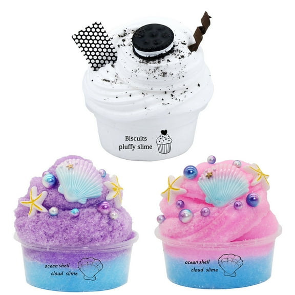 Happy Date 3 Pack Butter Slime Kit,with Fruit,Ice Cream Mini Scented Slime Charms Suppulies,Party Favors Stress Relief Toy for Girls Boys,Non-Sticky %26 Super Stretchy
