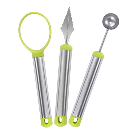 Happy Date 3Pcs Melon Baller Scoop, Stainless Steel Watermelon Cutter Fruit Carving Tools Set for Fruit Slicer Dig Pulp Separator Green
