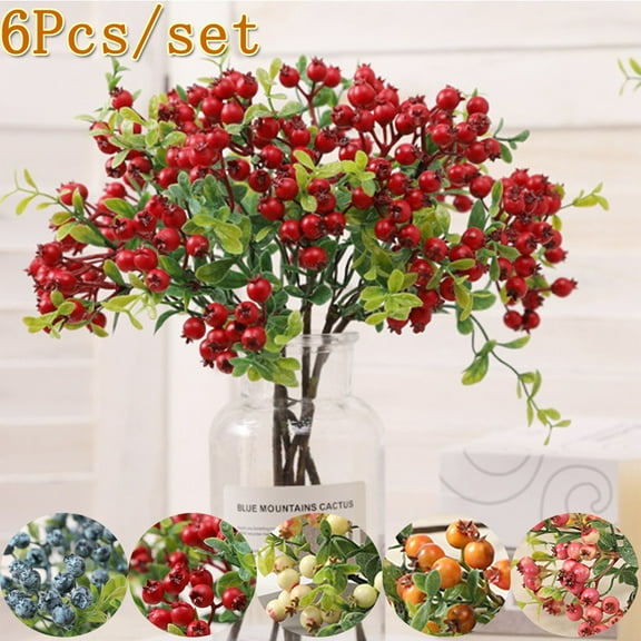 Happy Date 5 Colors Artificial Flowers California Berries Artificial Cranberry Stems Holly Christmas Berries for Festival Holiday and Home Décor,6Pcs