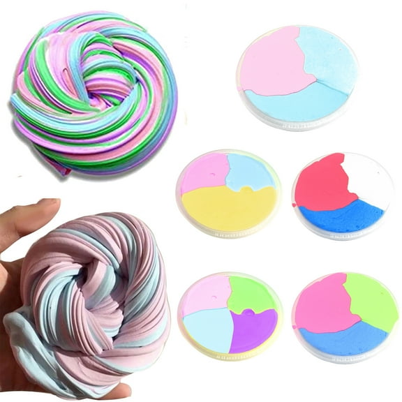 Happy Date 5Pcs Fluffy Slime- 60ml Jumbo Fluffy Floam Slime Stress Relief Toy Scented Sludge Toy for Kids and Adults, Super Soft and Non-sticky