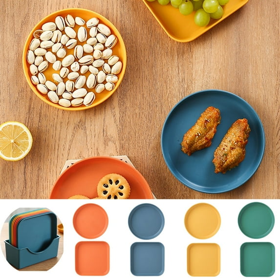 Happy Date 6 Inch Wheat Straw Deep Dinner Plates, Unbreakable Lightweight Dinner Dishes, Plastic Plates Reusable, Microwave and Dishwasher Safe,Can with Storage Rack