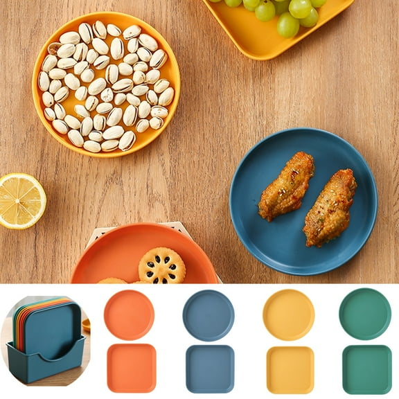 Happy Date 6 Inch Wheat Straw Deep Dinner Plates, Unbreakable Lightweight Dinner Dishes, Plastic Plates Reusable, Microwave and Dishwasher Safe,Can with Storage Rack