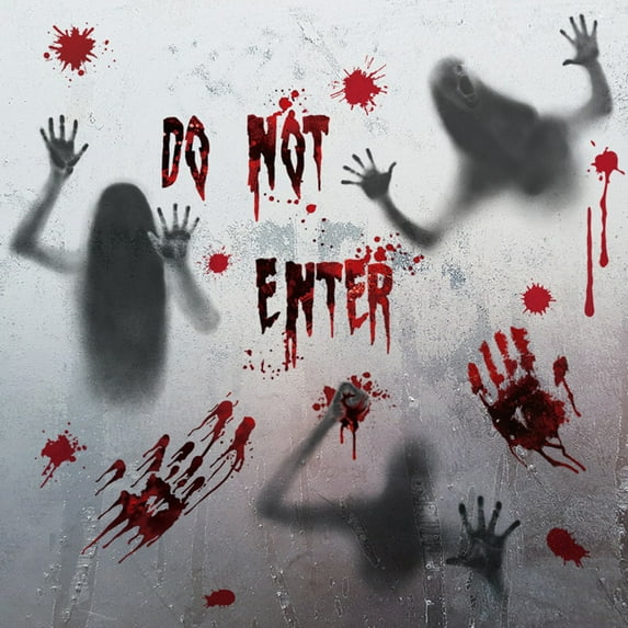 Happy Date Bloody Handprint Footprint Stickers Door Cover Halloween Decorations - Halloween Party Decorations Bloody Window Decals Spooky Wall Floor Clings Horror Bathroom Decor