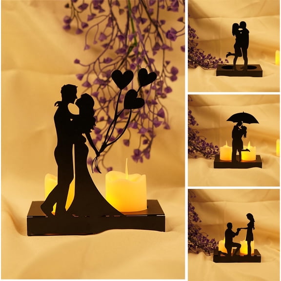 Happy Date Candlestick Holders Couple Shape Holders, Candle Stick Holders Set, Gold %26 Black Brass Candlestick Holders Set Table Decorative Modern Candle Holders for Candles