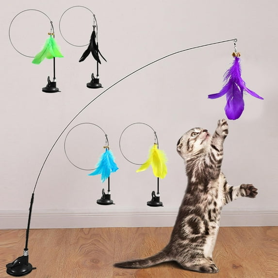 Happy Date Cat Toys Wand, Interactive Cat Toy with Super Suction Cup Sticky Detachable for Indoor Cats Kitten Toys