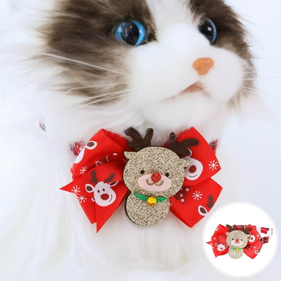 Happy Date Christmas Cat Collar Breakaway with Cute Bow Tie Bell Kitten Collar Plaid Pattern Xmas Kitten Collar with Removable Bowtie Cat Bow tie Collar