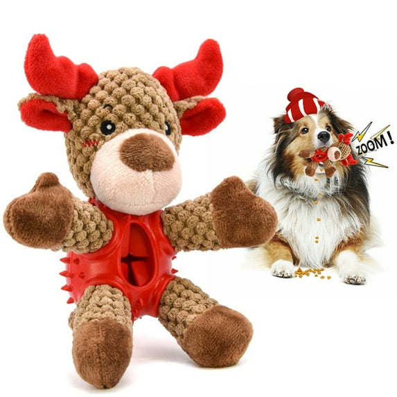 Happy Date Christmas Squeaky Dog Toys, Durable Rubber Dog Chew Bite Toy Stuffed Dog Toys, Funny Interactive Dog Toys with Crinkle Paper for Puppy Small Medium Pets Dogs