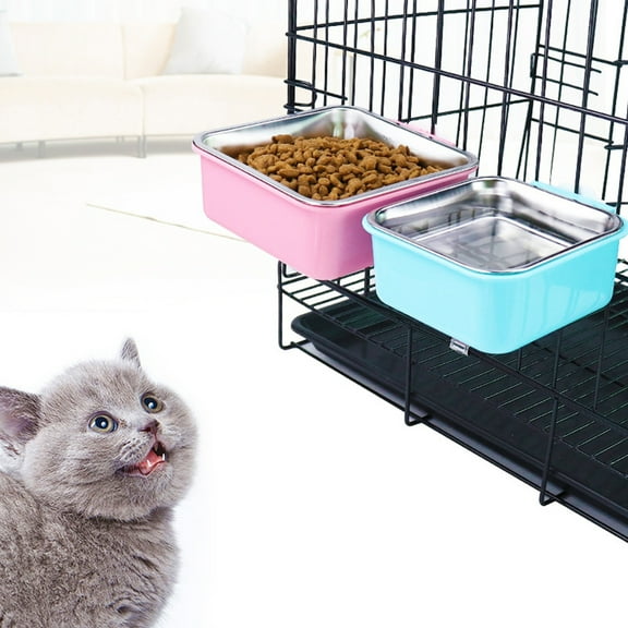 Happy Date Crate Dog Bowl, Stainless Steel Removable Hanging Food Water Bowl Crate Coop Cup ,Pet Cage Bowls with Bolt Holder for Dog, Puppy, Cat, Rabbit, Bird ,Small Animals