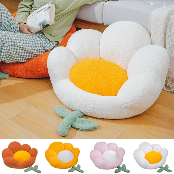 Happy Date Cute Flower Shaped Pillow Seat Cushion, Soft Jumbo Lazy Sofa Kawaii Pillows Tatami Floor Seating Cushions Mat Chair Pad for Living Room White 25.59" x 23.62"&nbsp;