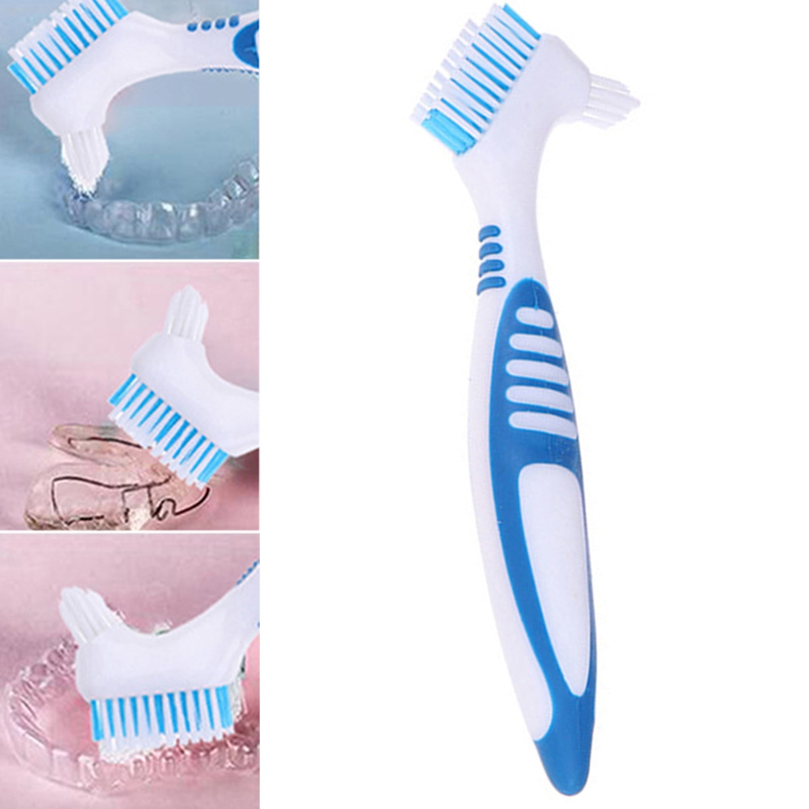 Happy Date Denture Brush Toothbrush Hard Denture Toothbrush Brush Cleaning Brush with White Carrying Case for False Teeth Cleaning
