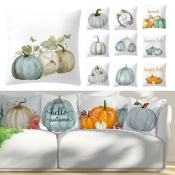 Happy Date Farmhouse Fall Throw Pillow Covers 18x18 Autumn Pumpkin Decorative Pillow Covers, Thanksgiving Pillows Cases Harvest Cushion Cases