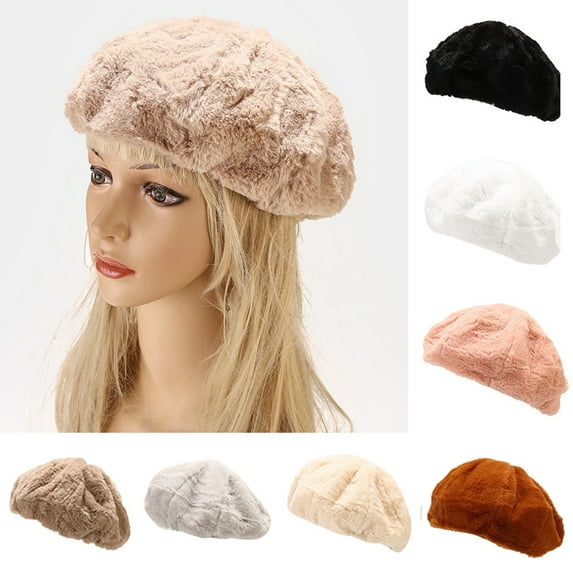 Happy Date French Wool Beret Plush Hat for Women-Solid Color Classic Slouchy Beanie Winter Warm Artist Painter Hat