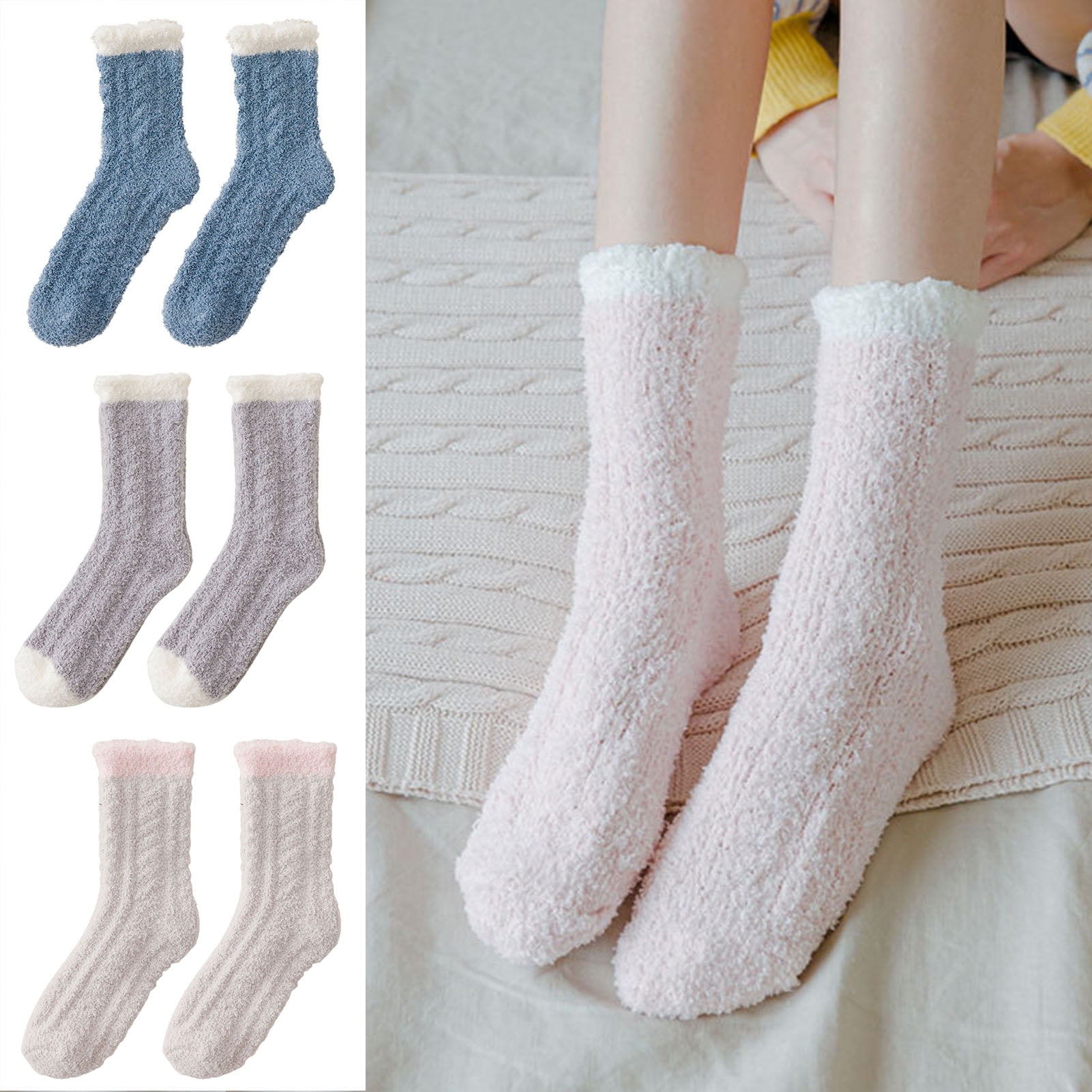 Chaussettes Douillettes Femme Lot De 5 Paires - Semelle Antidérapante - Chaussettes Chaudes D'Hiver Pour L'Intérieur - Taille 34-41
