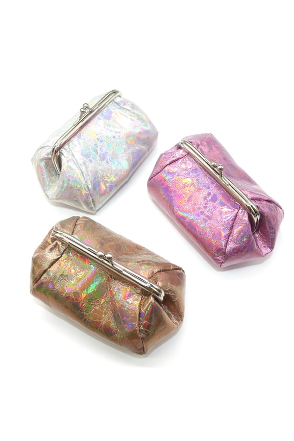 Hologram Coin Purse, Iridescent Clutch Purse Kiss Lock Change Pouch Holographic Makeup Bag Laser Women Wallet