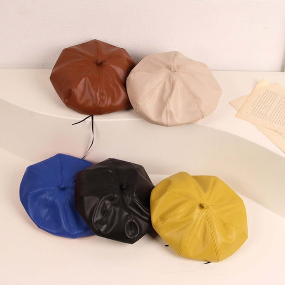 Happy Date Kids Beret Hat Faux Leather Kids Little Girl French Beanie Cap Winter Autumn