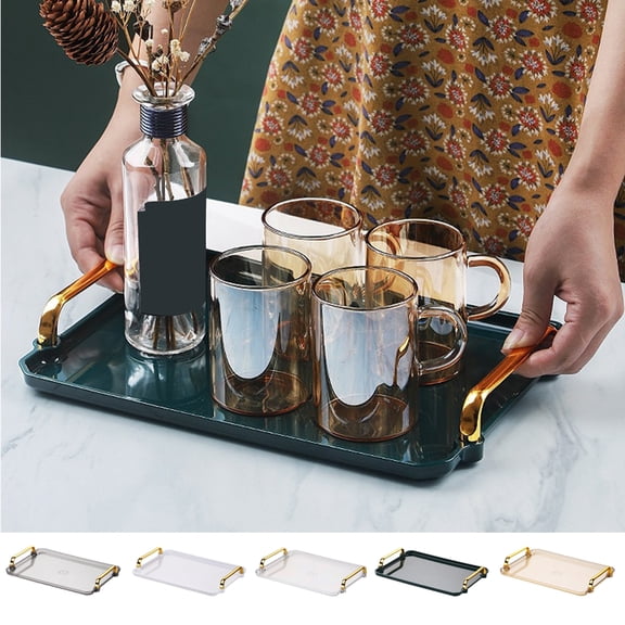 Happy Date Large Serving Tray Plastic Tray with Cutout Handles Rectangle Butler Tray for Breakfast in Bed Coffee Table Kitchen Countertop 1 Pack